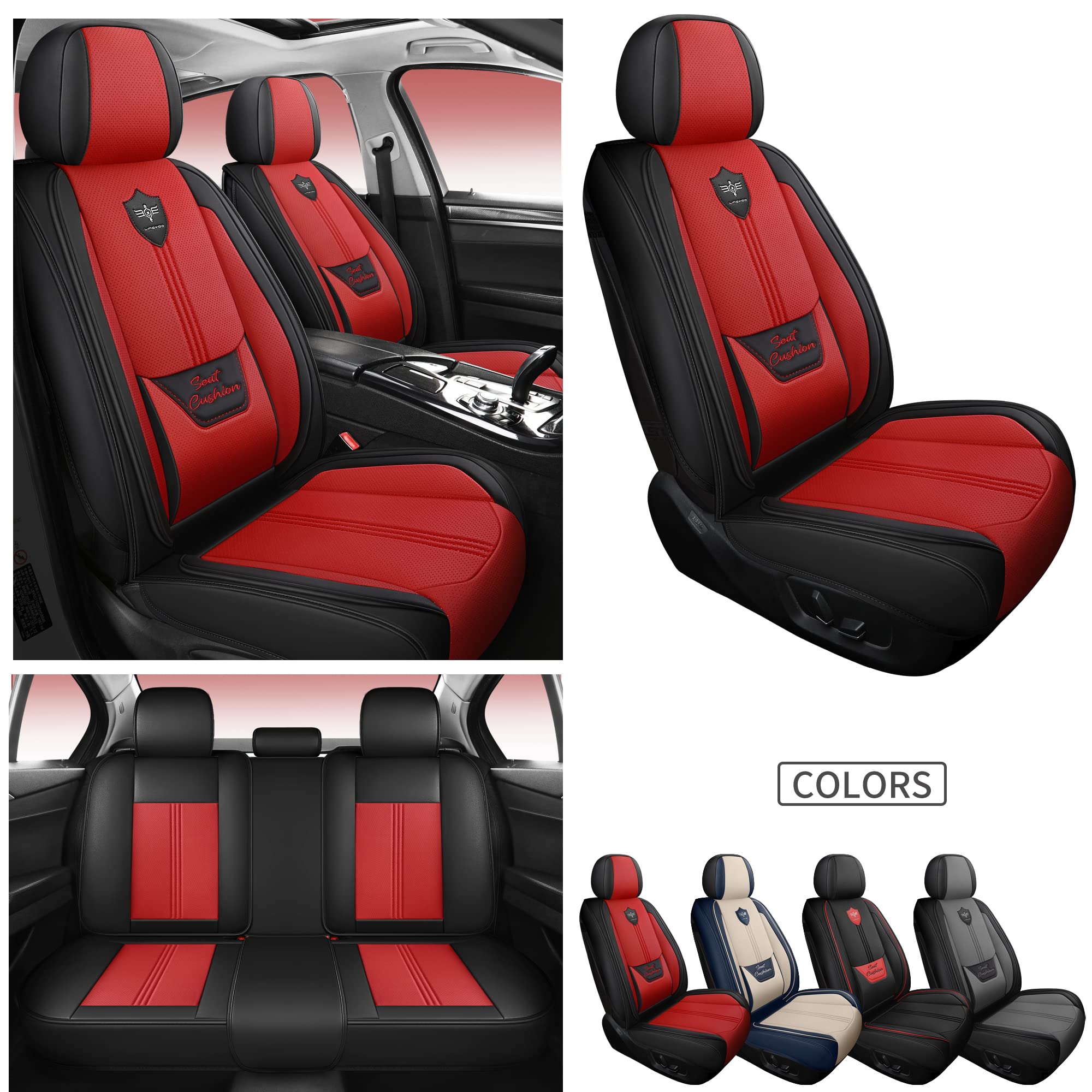 Premium LINGVIDO Leather Car Seat Covers - Universal Fit for Cars, SUVs & Trucks - Breathable Automotive Seat Protectors (Black & Red Front Set) | Perfect for Daily Commute, Road Trips & Vehicle Protection