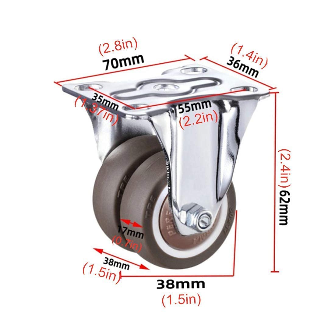 Heavy Duty Swivel Castor Wheels 4 Pack - 50mm/2 Inch Rubber Double Wheels with Screws for Furniture, Industrial Equipment & Moving Applications - Plate Mount Caster for Smooth Mobility in Warehouses, Workshops & Home Use