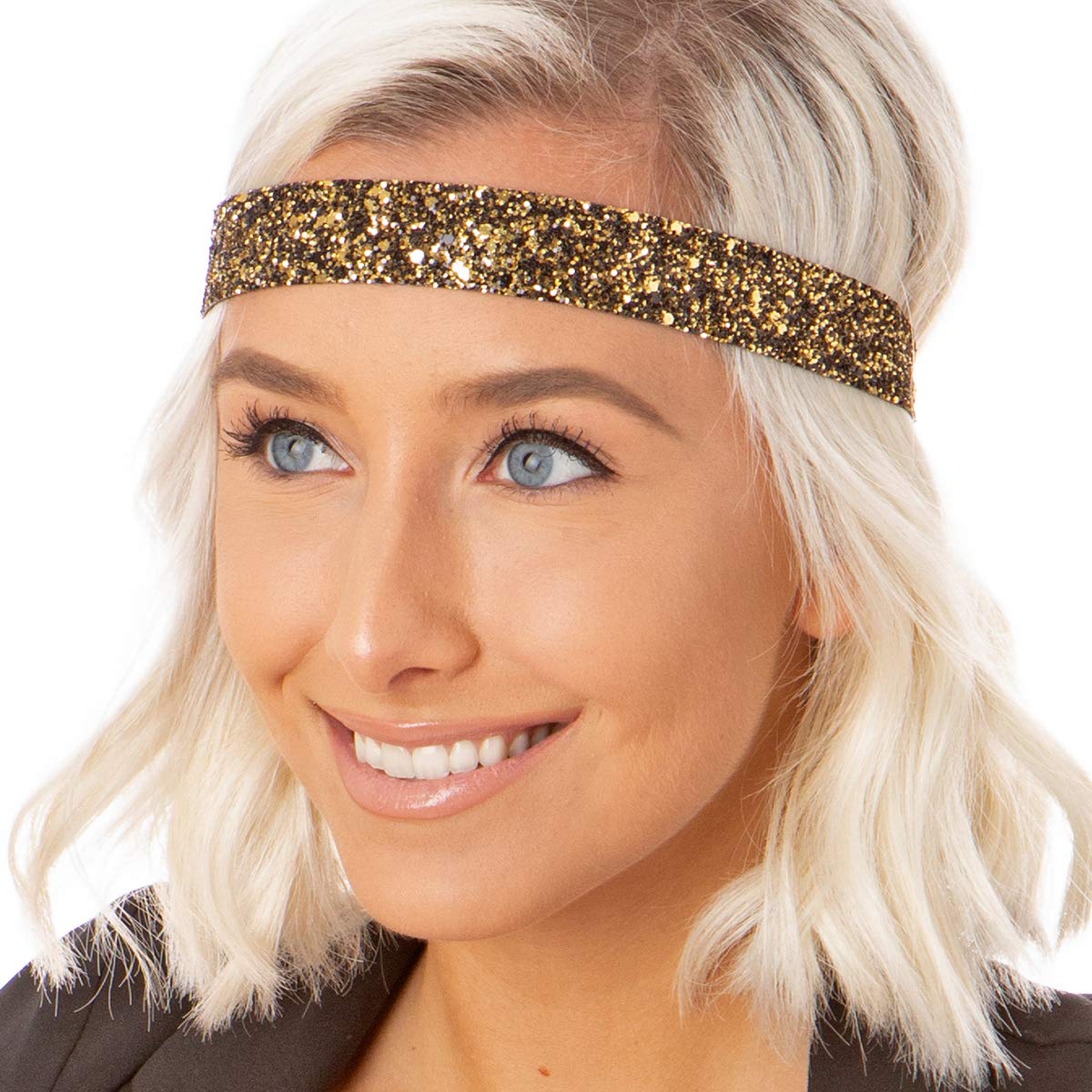 Sparkly Adjustable No-Slip Headbands for Women, Girls & Teens - 3 Pack Bling Glitter Mixed Diva Headbands (Regular Size) | Perfect for Sports, Workouts, School & Everyday Fashion Accessories