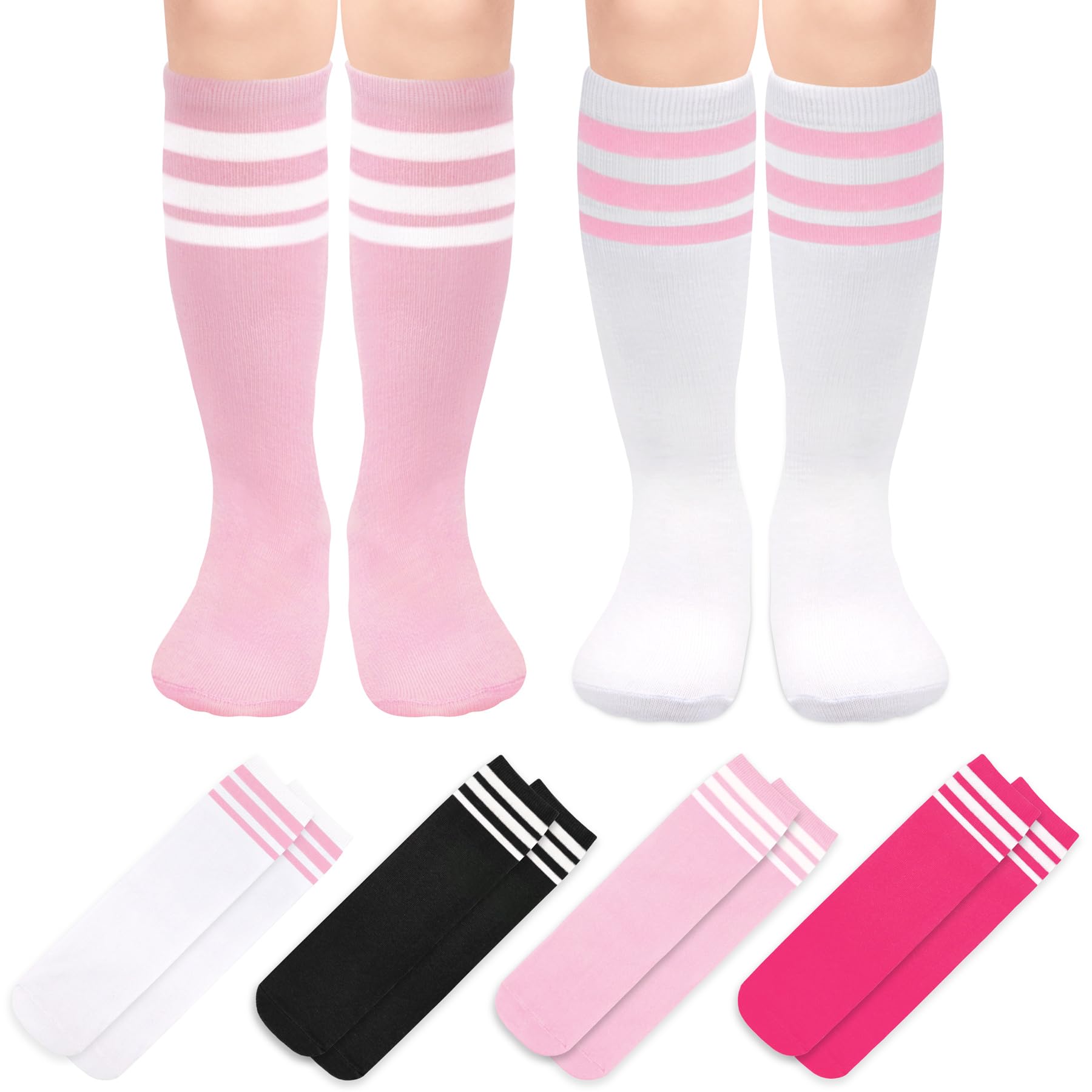 Olreco 4 Pack Kids Soccer Socks - Breathable Cotton Athletic Socks for Toddler & Youth Boys Girls - Perfect for Soccer, Softball, Baseball & Sports Training