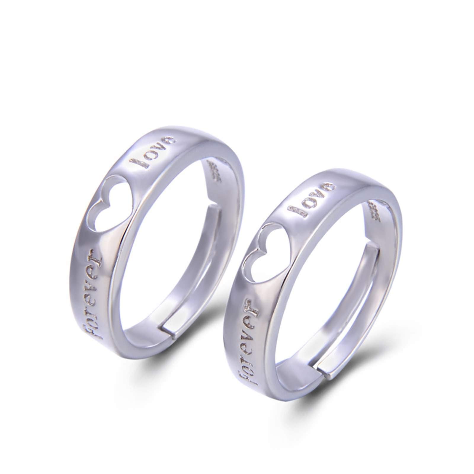 Daesar 1 Pair 925 Sterling Silver Heart Rings for Men & Women - Adjustable Unisex Couple Rings for Anniversary, Wedding & Gift - Romantic Jewelry for Everyday Wear & Special Occasions