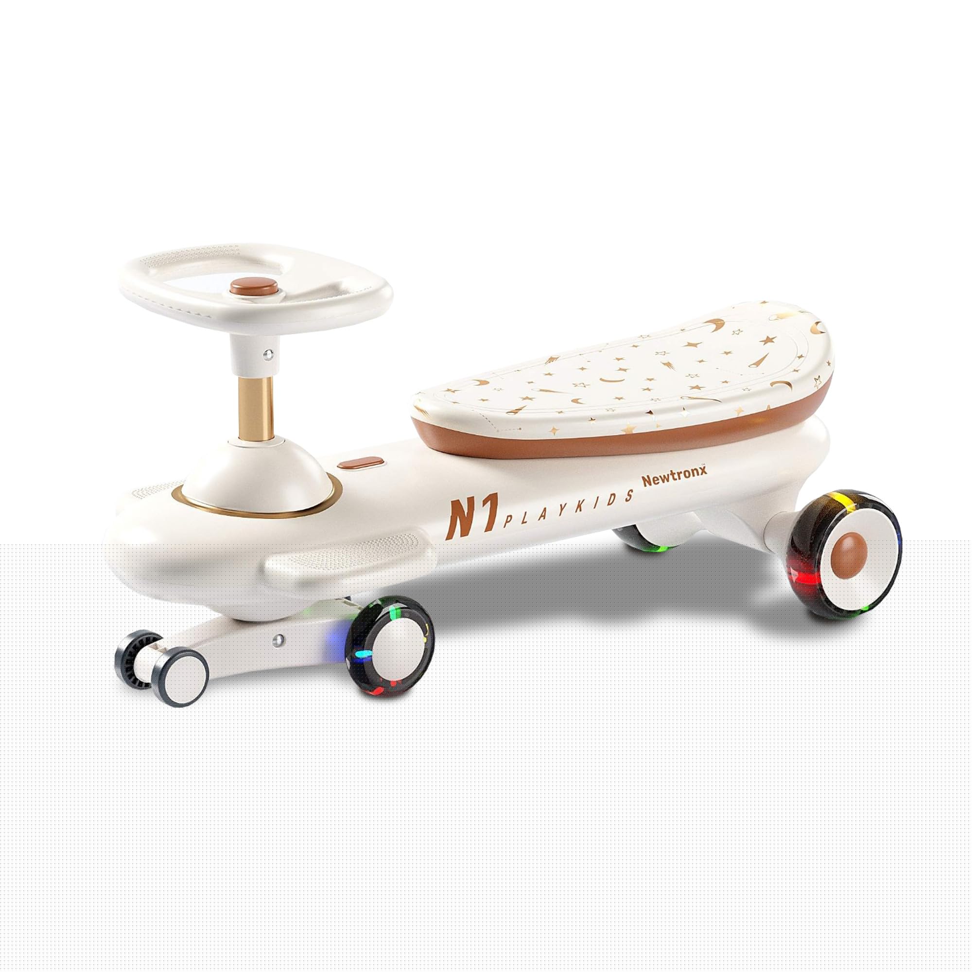 N1 Wiggle Car for Kids - No Battery Ride-On Toy with LED Flashing Wheels | Twist, Turn & Wiggle Steering | Fun Scooter for Boys & Girls Ages 3+ (Luna White Star Cruiser) - Perfect for Indoor Playrooms, Backyard Fun & Outdoor Adventures