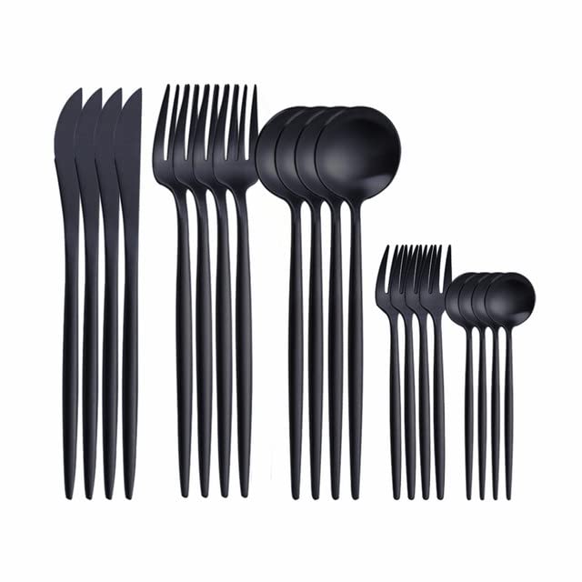 Premium 20-Piece Matte Black Stainless Steel Silverware Set - Knife, Fork & Spoon Flatware for Everyday Dining, Dinner Parties & Kitchen Essentials - Durable & Reusable Cutlery Set (Black)
