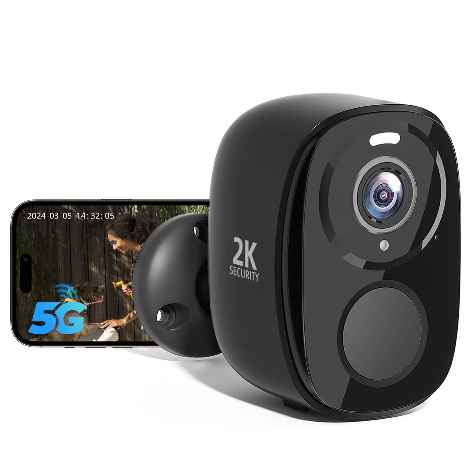 Rraycom 5G/2.4G WiFi Wireless Outdoor Security Camera - 2K HD Battery Powered with AI Motion Detection, Siren Alarm, Color Night Vision & 2-Way Talk - IP65 Waterproof for Home Indoor/Outdoor Use - Works with Alexa - Cloud/SD Storage - Perfect for Home Security, Baby Monitoring & Pet Watching