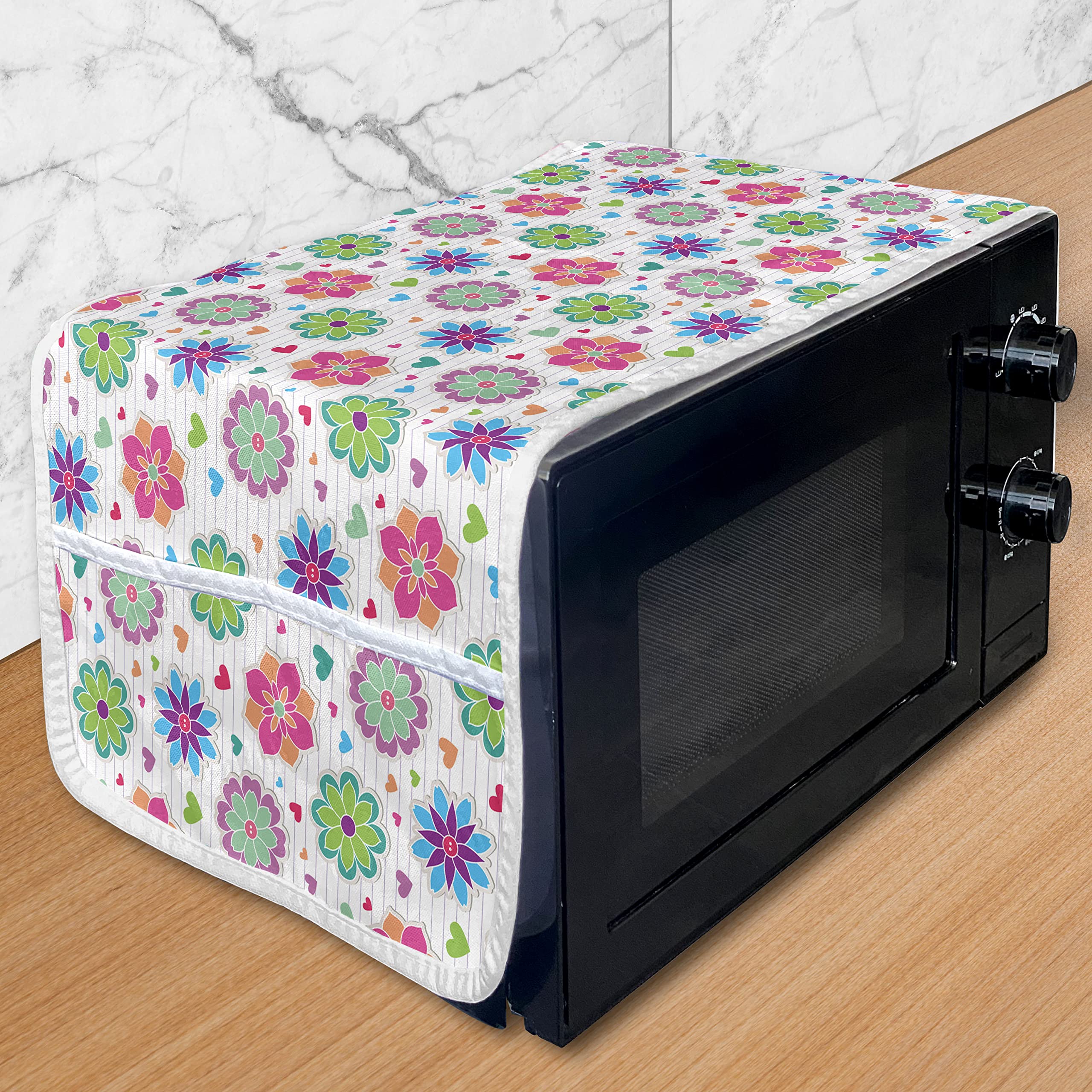 Ambesonne Retro Microwave Cover - Waterproof Notebook Design with Chamomile Flowers & Hearts - 36
