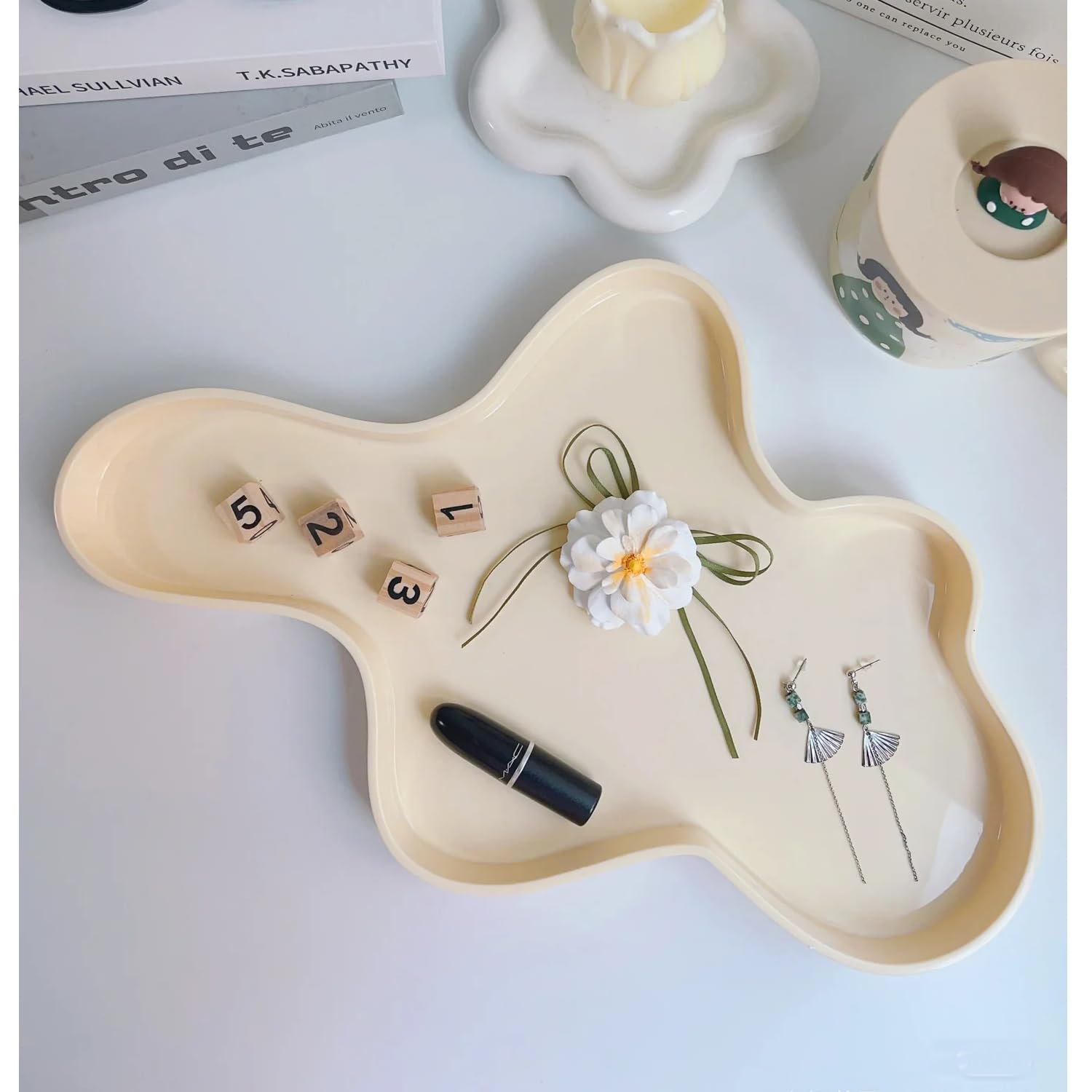 Abstract Decorative Tray for Jewelry & Perfume - Vanity & Coffee Table Organizer for Living Room, Bathroom, Bedroom