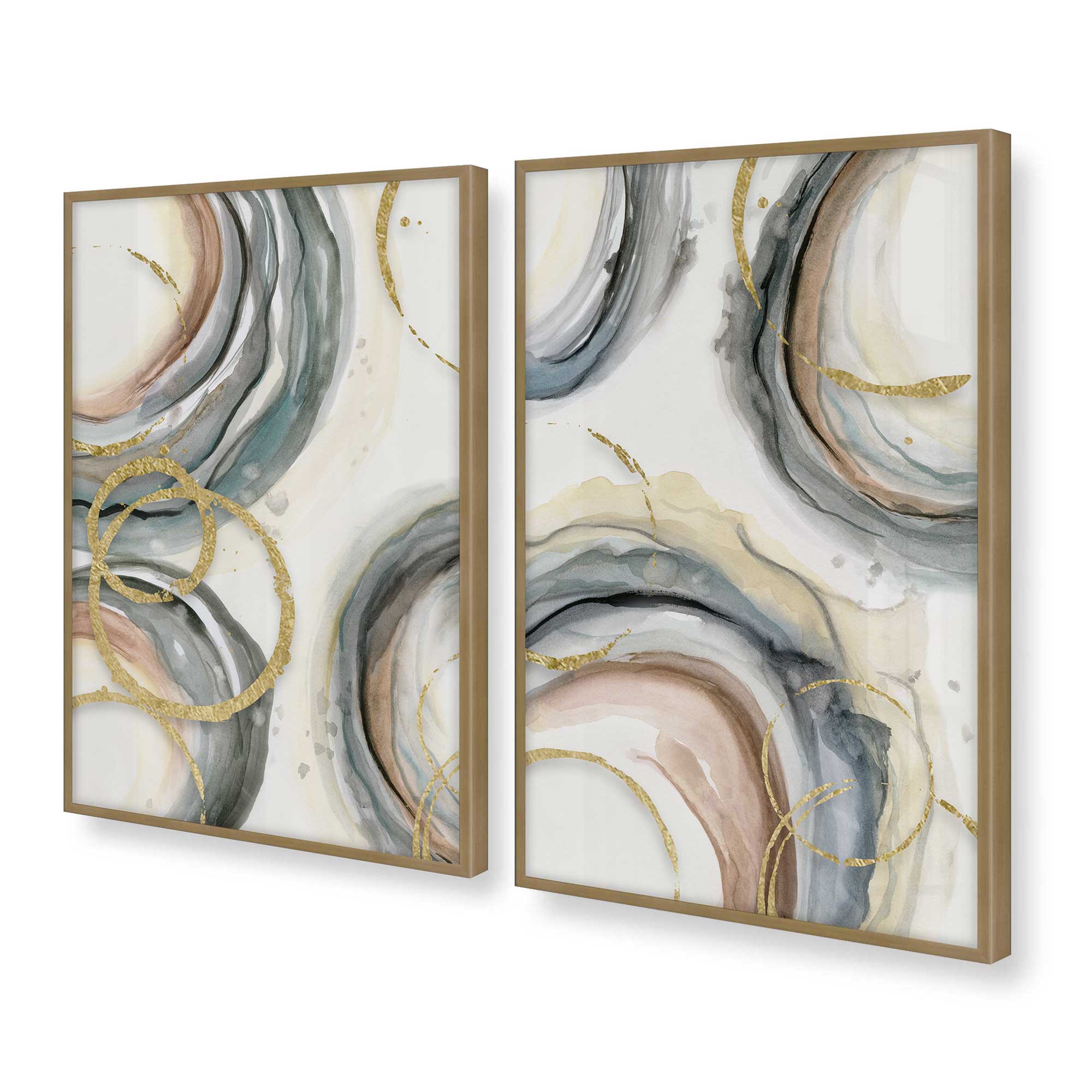 Golden Echoes Set of 2 Wall Art Prints - Modern Home Decor for Living Room, Bedroom & Office - Perfect Gift for Housewarming & Holidays