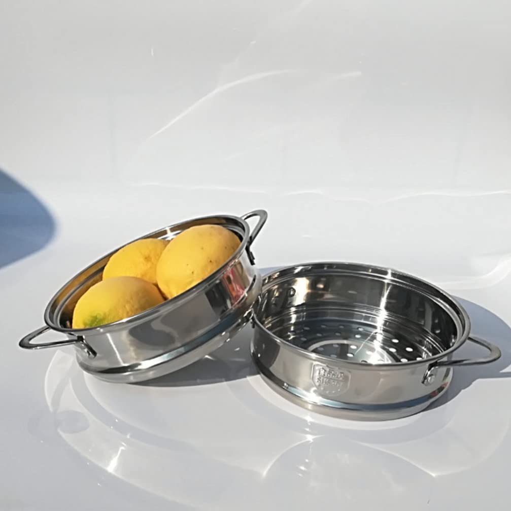 Angoily Stainless Steel Double Ear Steamer Pot with Lid - 3-Layer Food Steamer Basket for Vegetables, Buns & Baby Food - Induction Compatible for Fast Cooking - Perfect for Healthy Meals, Meal Prep & Family Dinners