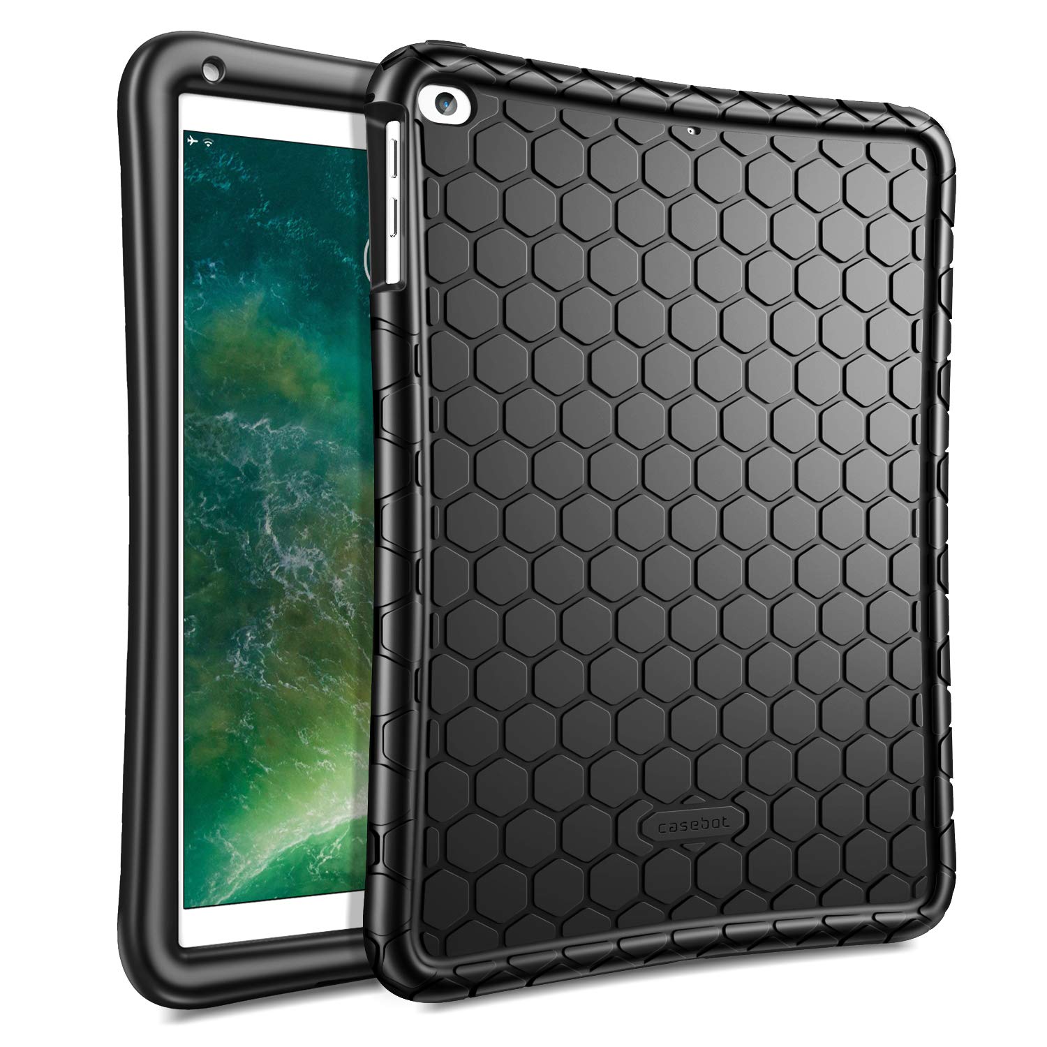 Fintie Honeycomb Series iPad Case - Lightweight Anti-Slip Shockproof Silicone Cover for iPad 6th/5th Gen (2018/2017) & iPad Air 2/Air 1 (9.7 Inch) | Kids Friendly Protective Case for School, Travel & Daily Use - Black