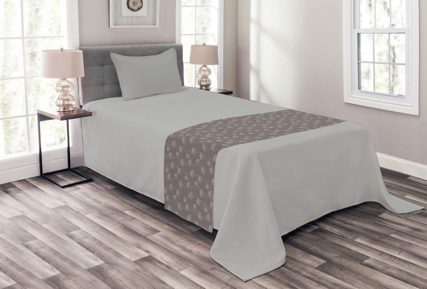Ambesonne Taupe Bed Runner - Chrysanthemum Floral Botanical Design on Dark Background, Decorative Bed Scarf for Twin Beds | Perfect for Hotels, Homes & Guestrooms | Adds Elegance to Bedroom Decor