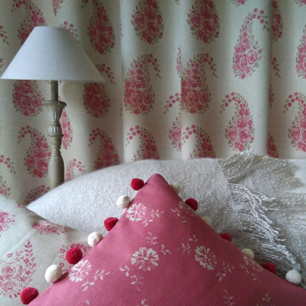 Paisley Rose Fabric - Faded Raspberry on Natural | Soft Cotton Material for Quilting, Dresses & Home Decor