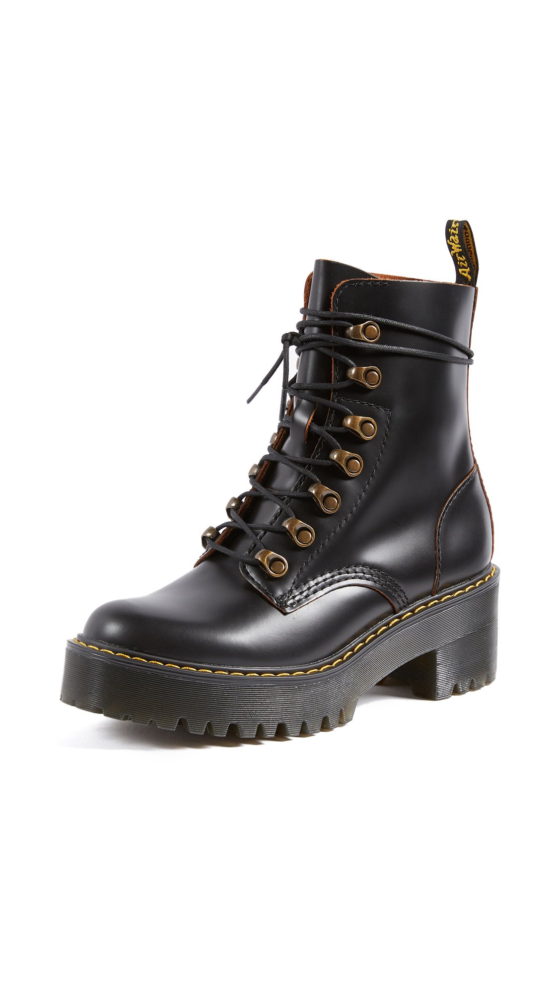 Dr. Martens Women's Leona Leather Heeled Boots - Chunky Heel Ankle Boots for Women, Comfortable & Stylish (Perfect for Office, Night Out & Fall Fashion)