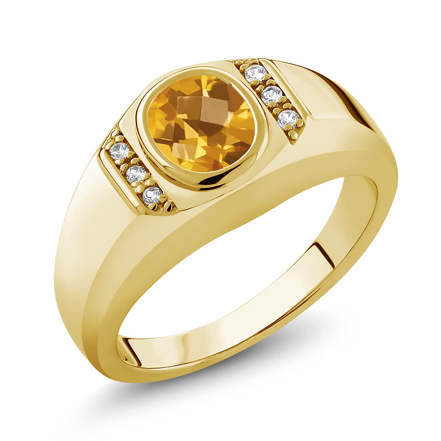 1.31 Ct Yellow Citrine Men's Ring in 18K Gold - Gem Stone King for Gifts & Weddings