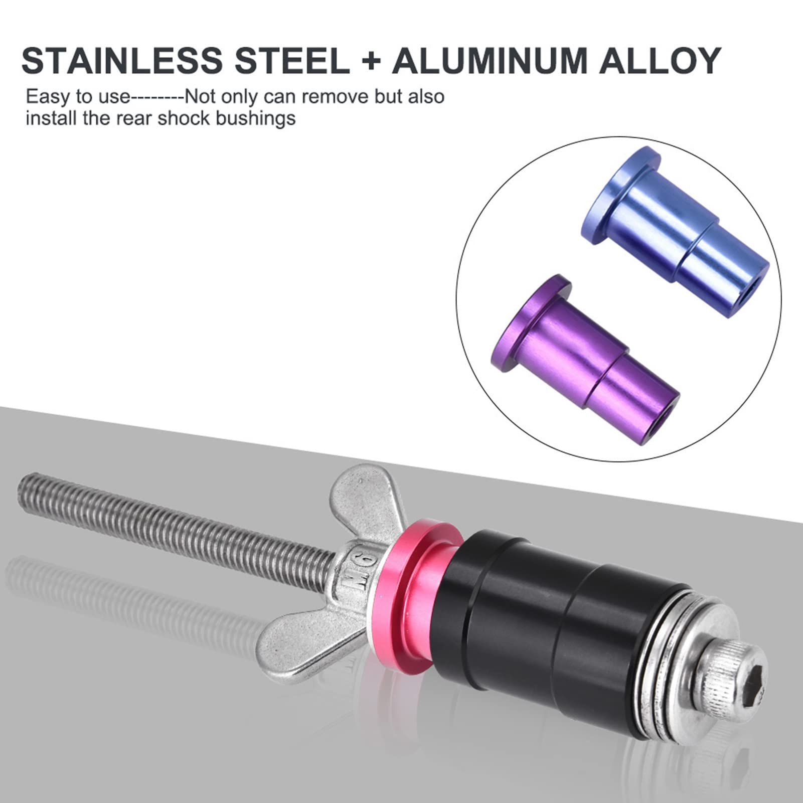 RockShox Rear Shock Bushing Removal and Installation Tool Kit - Aluminum Alloy & Stainless Steel Bushing Press Tool with Adapters for Fox, X-Fusion, CCDB, DU Shocks - Perfect for MTB Suspension Maintenance and Bike Repair