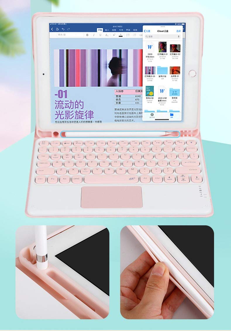 Slim Magnetic Bluetooth Keyboard Case for iPad Pro 10.5/Air 3 with Touchpad & Mouse - Detachable Round Keys, Built-in Pencil Holder, TPU Protective Cover (Pink) - Perfect for Work, Study & Travel