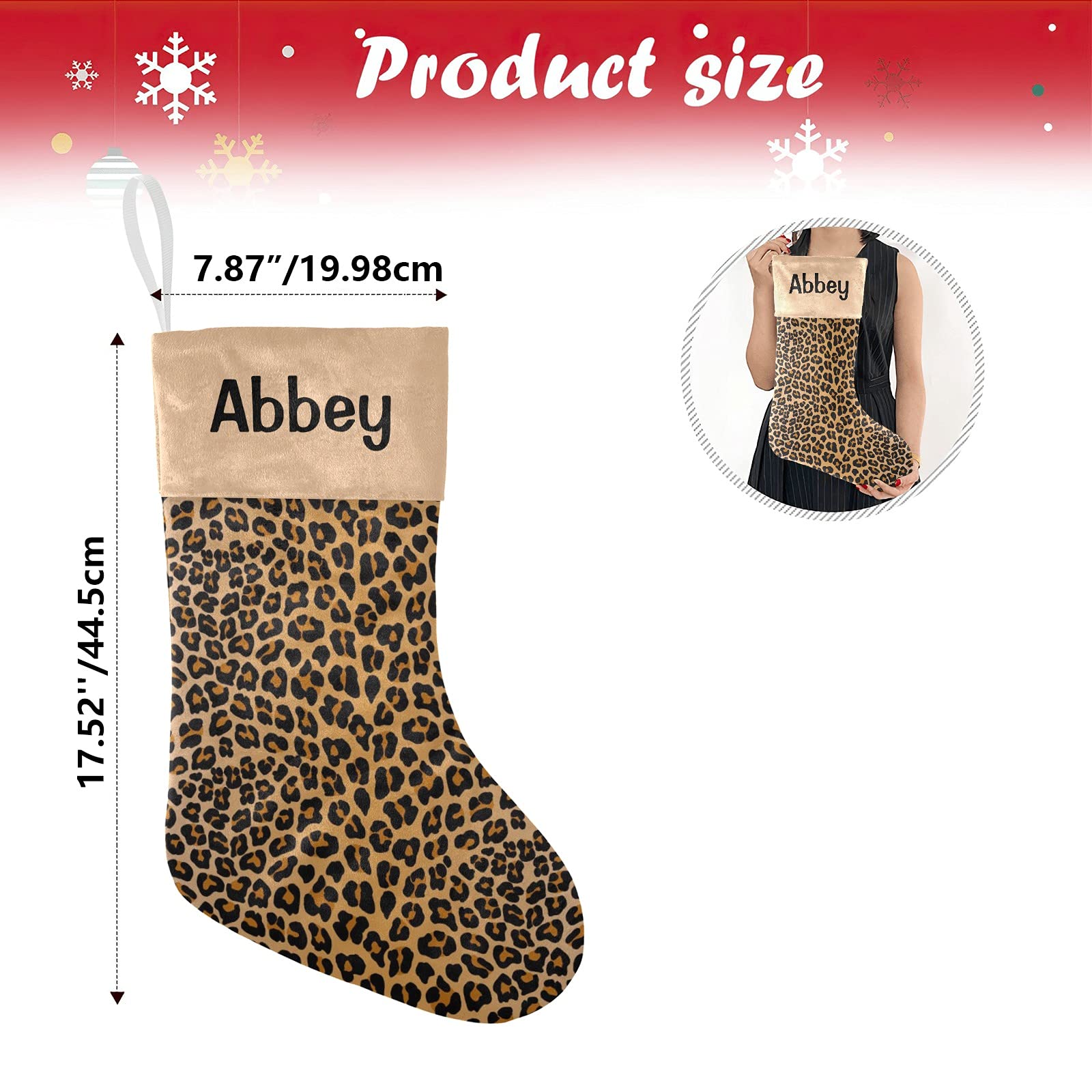Personalized Leopard Print Christmas Stocking for Dogs - Custom Name Pet Stocking, 17.52 x 7.87 Inch Holiday Gift for Puppies - Perfect for Pet Lovers & Christmas Decorations