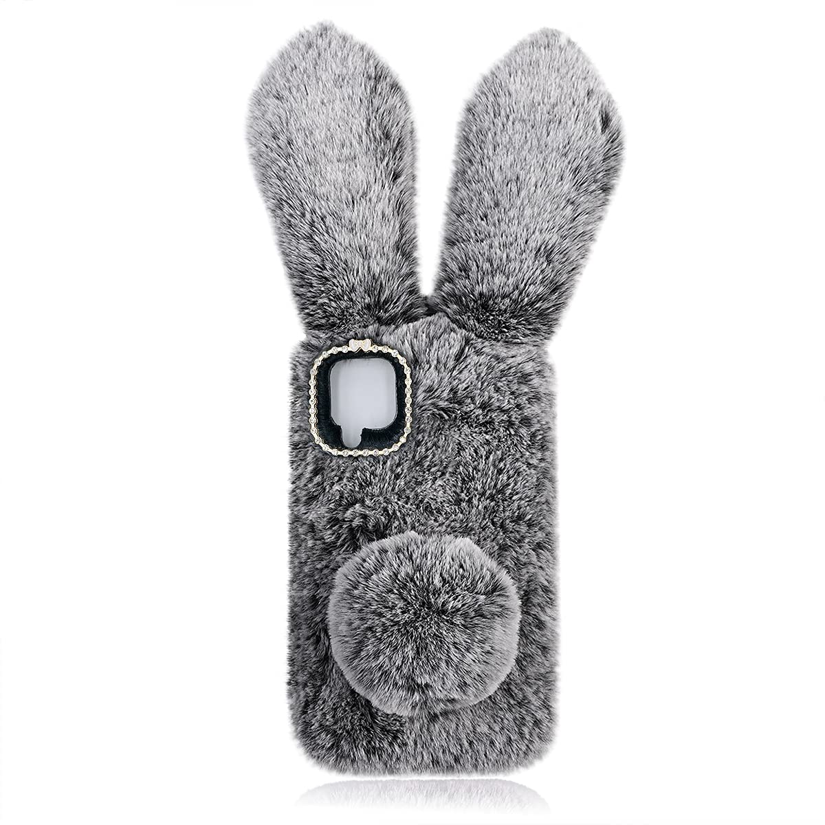 Fluffy Bunny Plush Phone Case - Soft Furry Rabbit Phone Cover for iPhone & Android, Cute Gray Cell Phone Protector for Girls & Boys | Perfect Gift for Kids, Teens & Animal Lovers