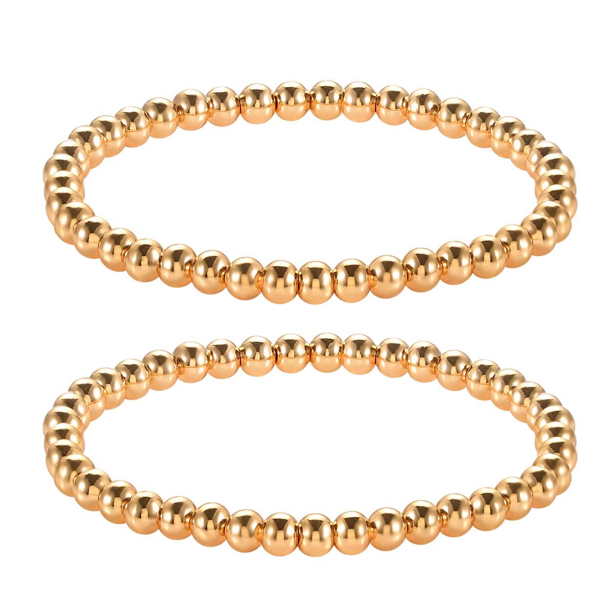 ANGLESJELL Gold Bead Bracelets for Women & Men - Stackable Brass Bead Ball Chain Stretch Bracelet Set - Elegant Bangle Jewelry for Birthday, Party, Holiday Gifts - Perfect for Everyday Wear, Layering & Special Occasions