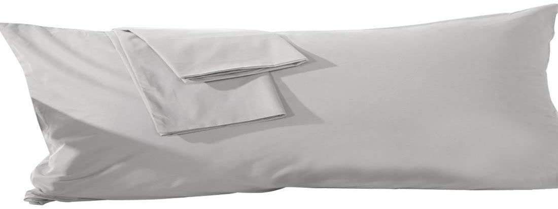 Premium 20x60 Body Pillowcase - 100% Egyptian Cotton, Silver Solid, Luxury 550 Thread Count with Zipper Closure - Perfect for Pregnancy Support, Back Pain Relief & Home Decor (Set of 1)