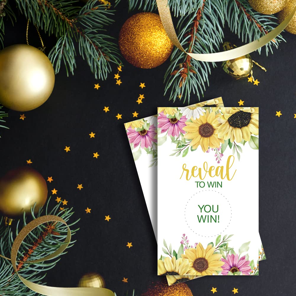 50 Pack Sunflower Bridal Shower Scratch Off Game Cards - Fun Wedding Party Games for Bridal Showers, Country Weddings & Baby Showers - Perfect for DIY Wedding Favors & Bridal Lottery Tickets