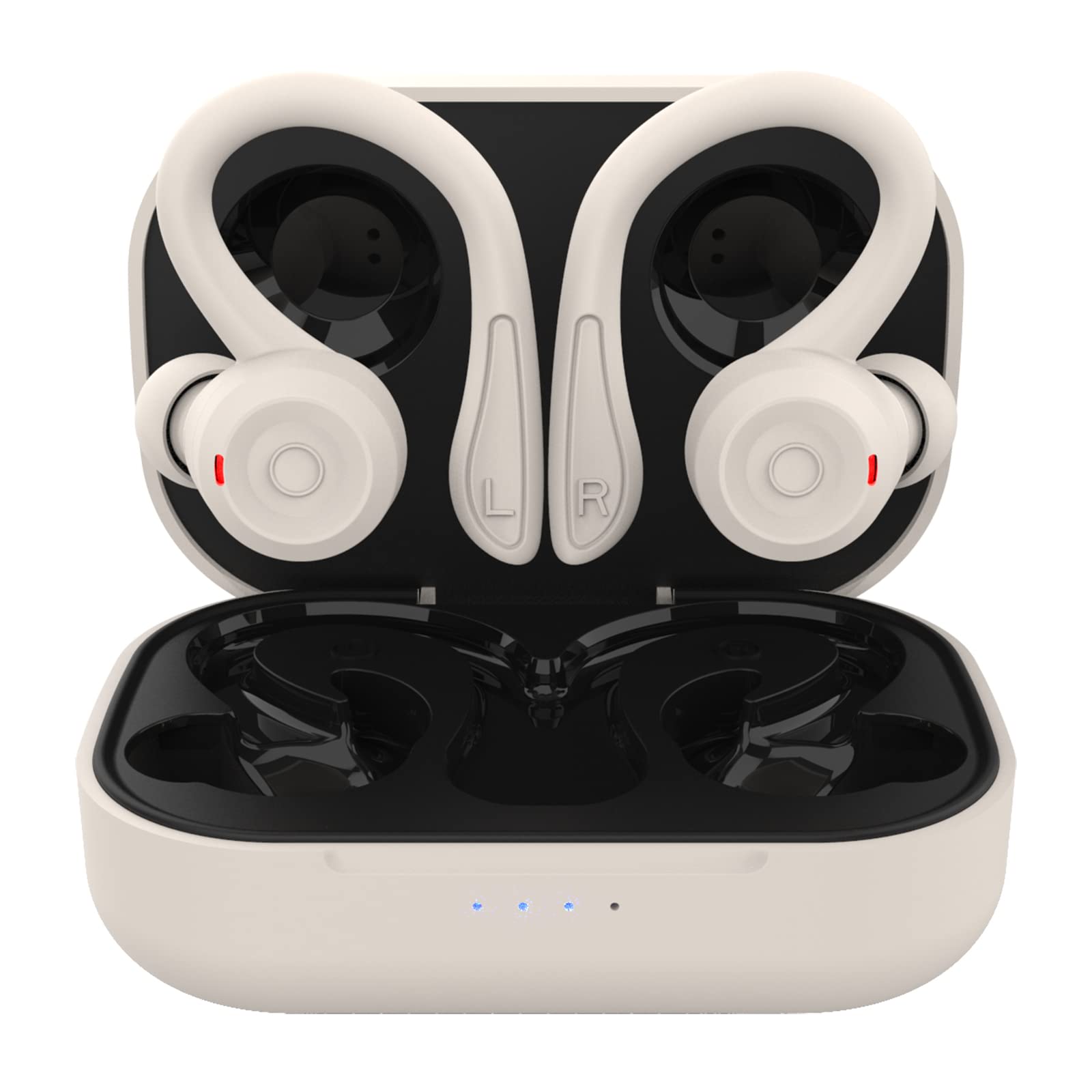 Beige Over-Ear Wireless Bluetooth Earbuds with Ear Hooks - Sweatproof & Waterproof Sports Headphones with Noise Cancellation for Running, Gym Workouts - Compatible with Android Devices