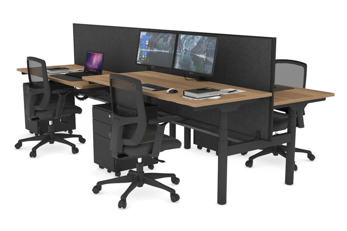 Flexi Premium Height Adjustable 4-Person H Bench Workstation - Black Frame [1800L x 700W] - Ergonomic Office Desk for Collaborative Workspaces & Home Offices