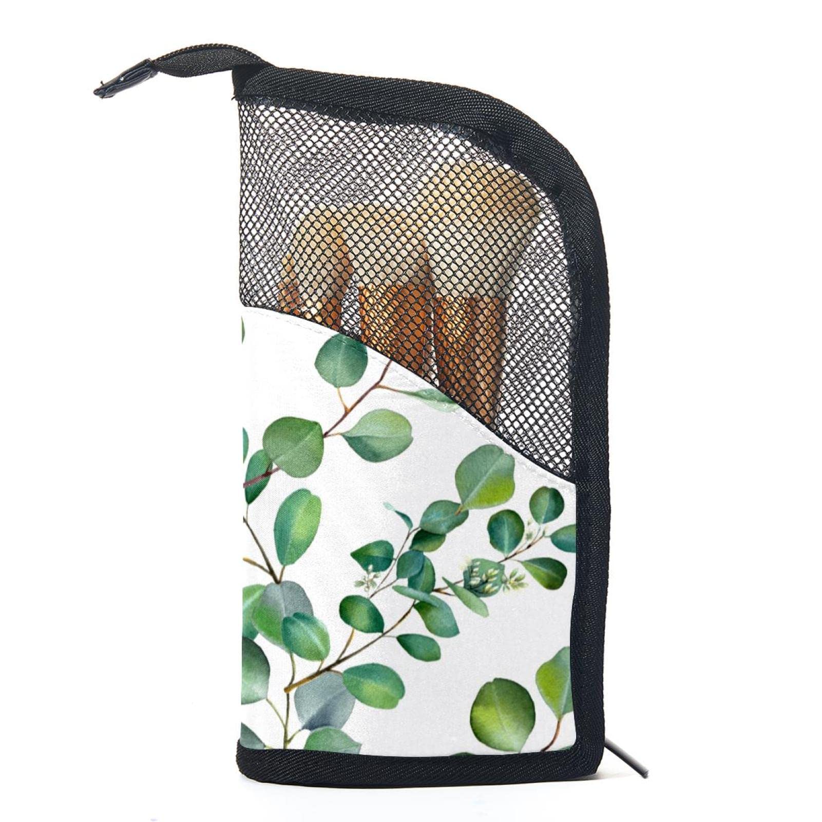 Premium 12-Piece Makeup Brush Organizer Bag with Branch Green Leaf Design - Portable Cosmetic Brush Holder Case for Travel & Professional Makeup Artists (Ideal for Home, Salon & On-The-Go Use)