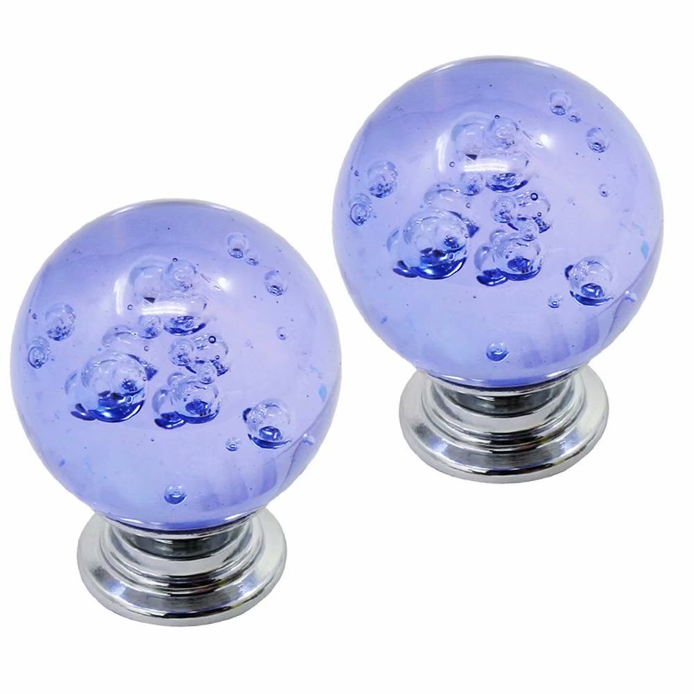 2PCS 30MM Purple Bubbles Glass Crystal Cabinet Knobs - Decorative Drawer & Wardrobe Pull Handles for Dresser, Cupboard, and Closet (Home & Office Use)