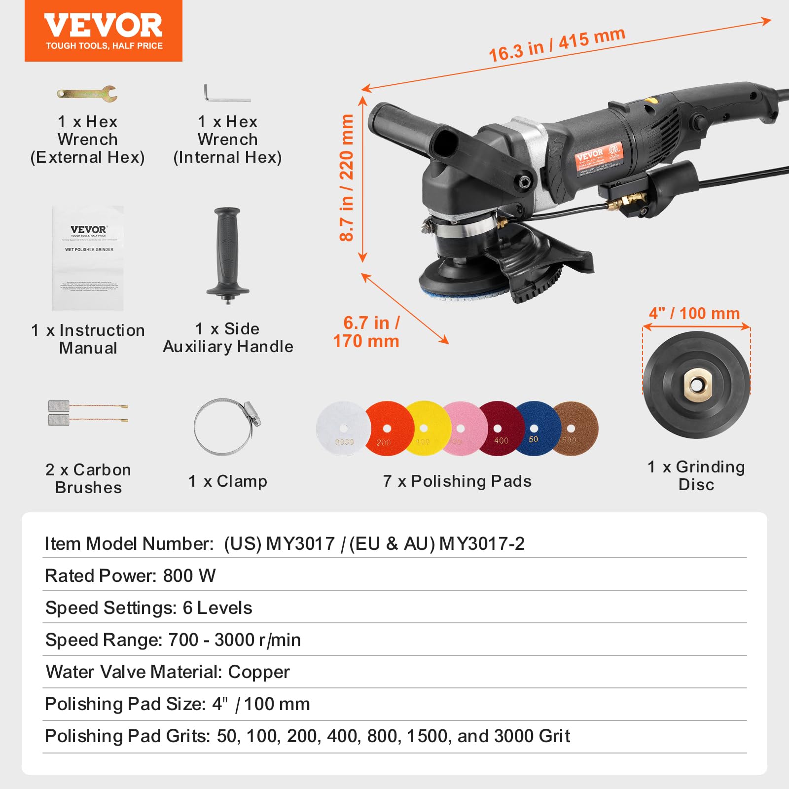 VEVOR 800W Wet Polisher - 4