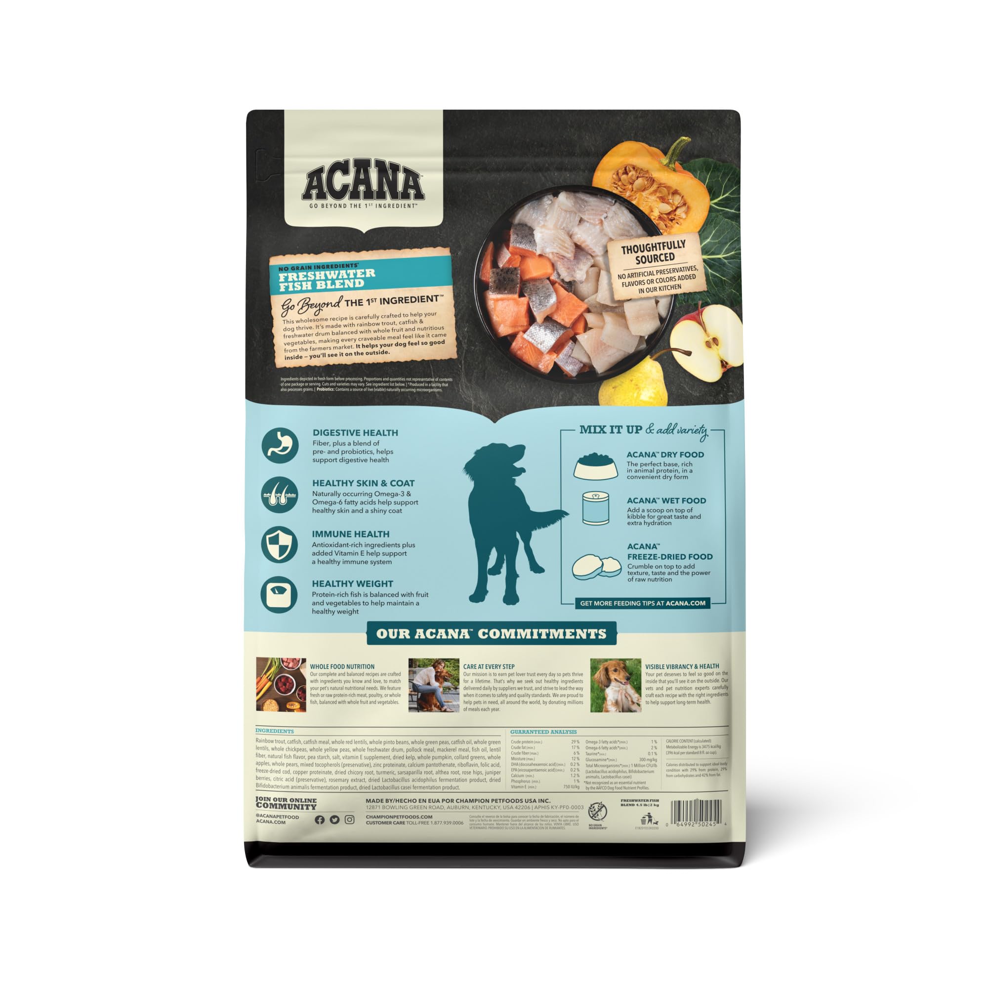 ACANA Grain Free Dry Dog Food with Freshwater Fish - High Protein, Natural Ingredients for Adult Dogs - 4.5lb Bag - Perfect for Sensitive Stomachs & Active Pets