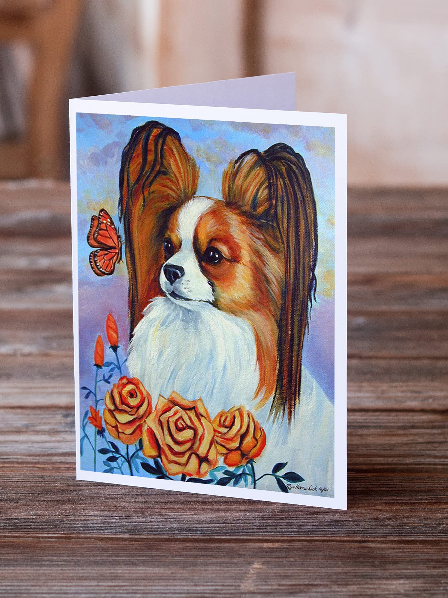 Caroline's Treasures 7039GCA7P Whimsical Papillon Blank Greeting Cards - Pack of 8 A7 Size (5x7) Note Cards with Envelopes | Perfect for Birthdays, Thank You Notes & Special Occasions