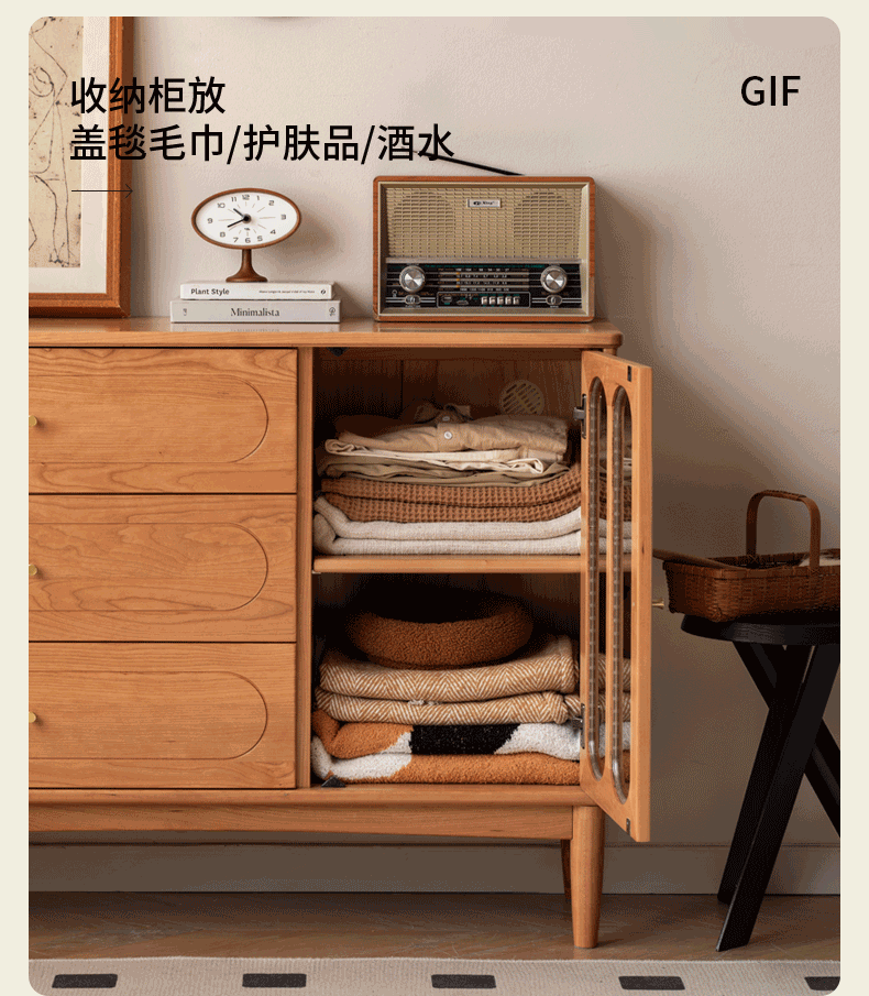 Solid Cherry Wood Storage Cabinet - Modern & Simple Home Organization for Bedroom, Living Room, or Office