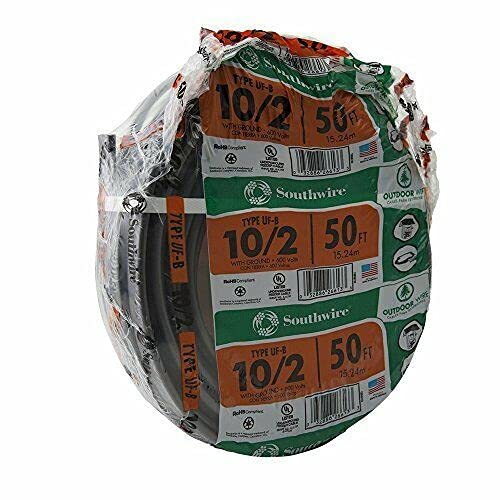 10/2WG UF Wire 50-Foot (1 Piece) - Direct Burial Electrical Cable for Outdoor & Underground Use - Ideal for Landscape Lighting, Shed Wiring & DIY Electrical Projects