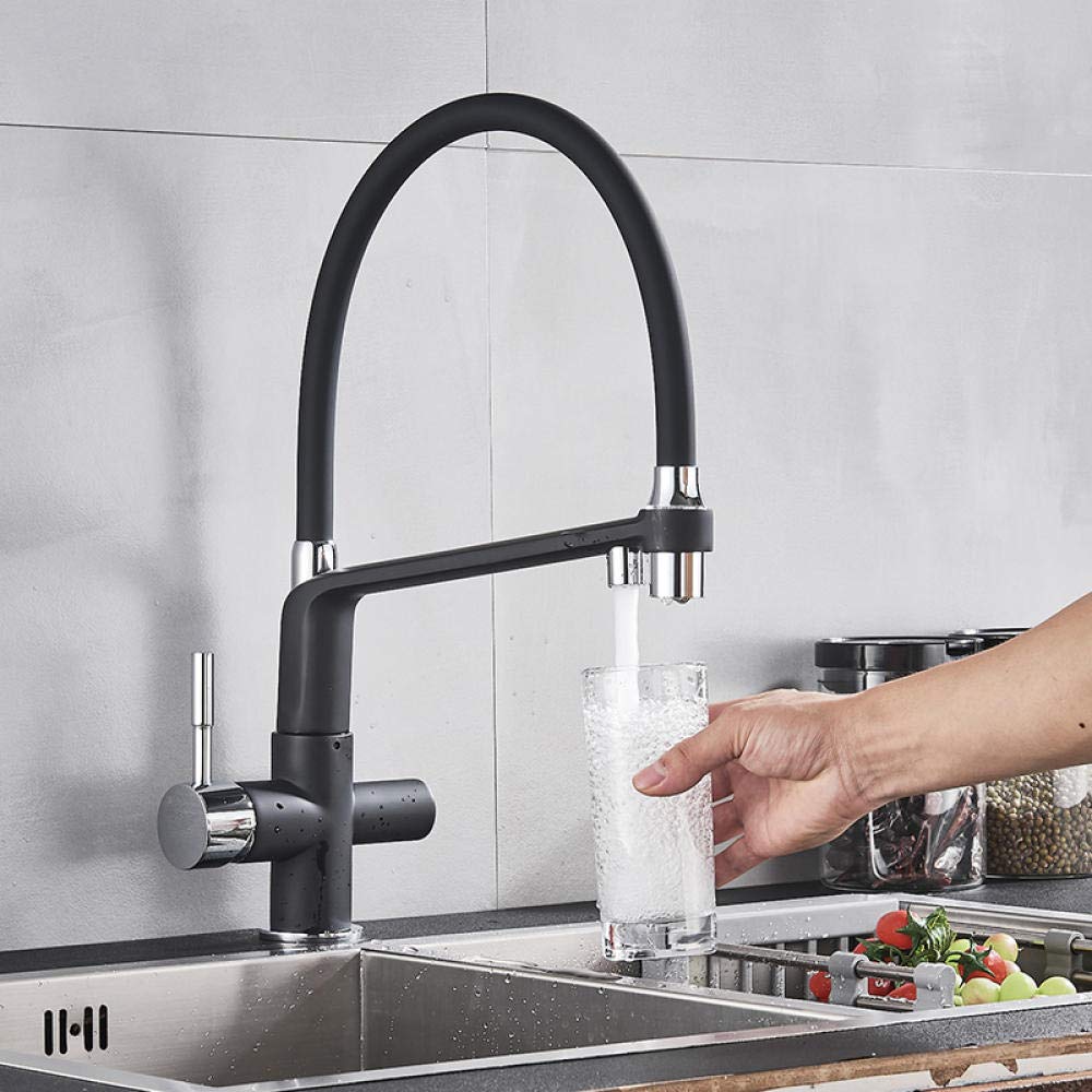 Premium Matte Black Kitchen Sink Faucet with Pure Water Filter - Dual Handle Hot & Cold Water Mixer Tap for Bathroom and Kitchen - Perfect for Cooking, Washing Dishes, and Drinking Filtered Water