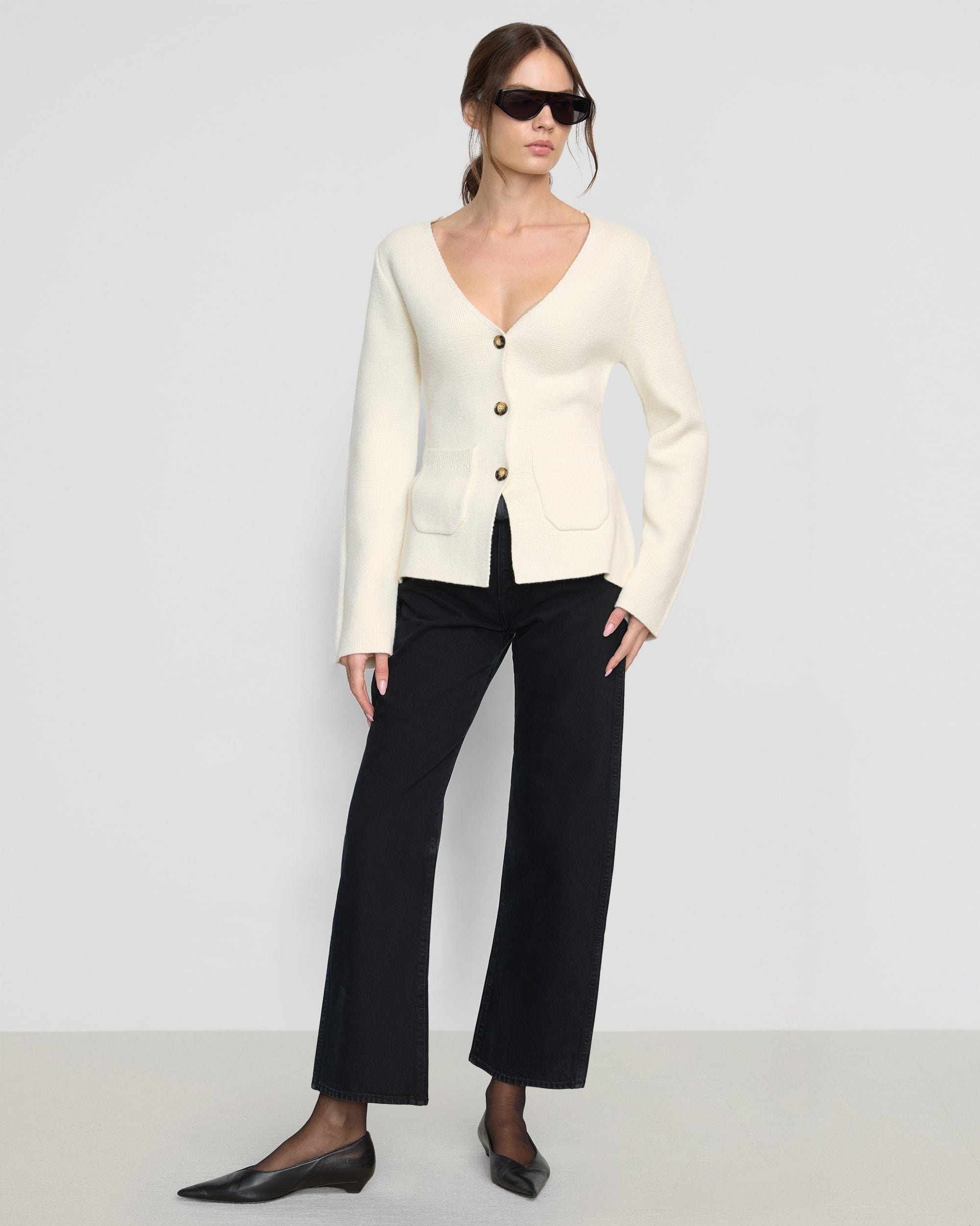 Maeve Organic Cotton Wool V-Neck Cardigan for Women - Soft & Cozy Knit Sweater - Perfect for Fall, Winter & Layering Outfits
