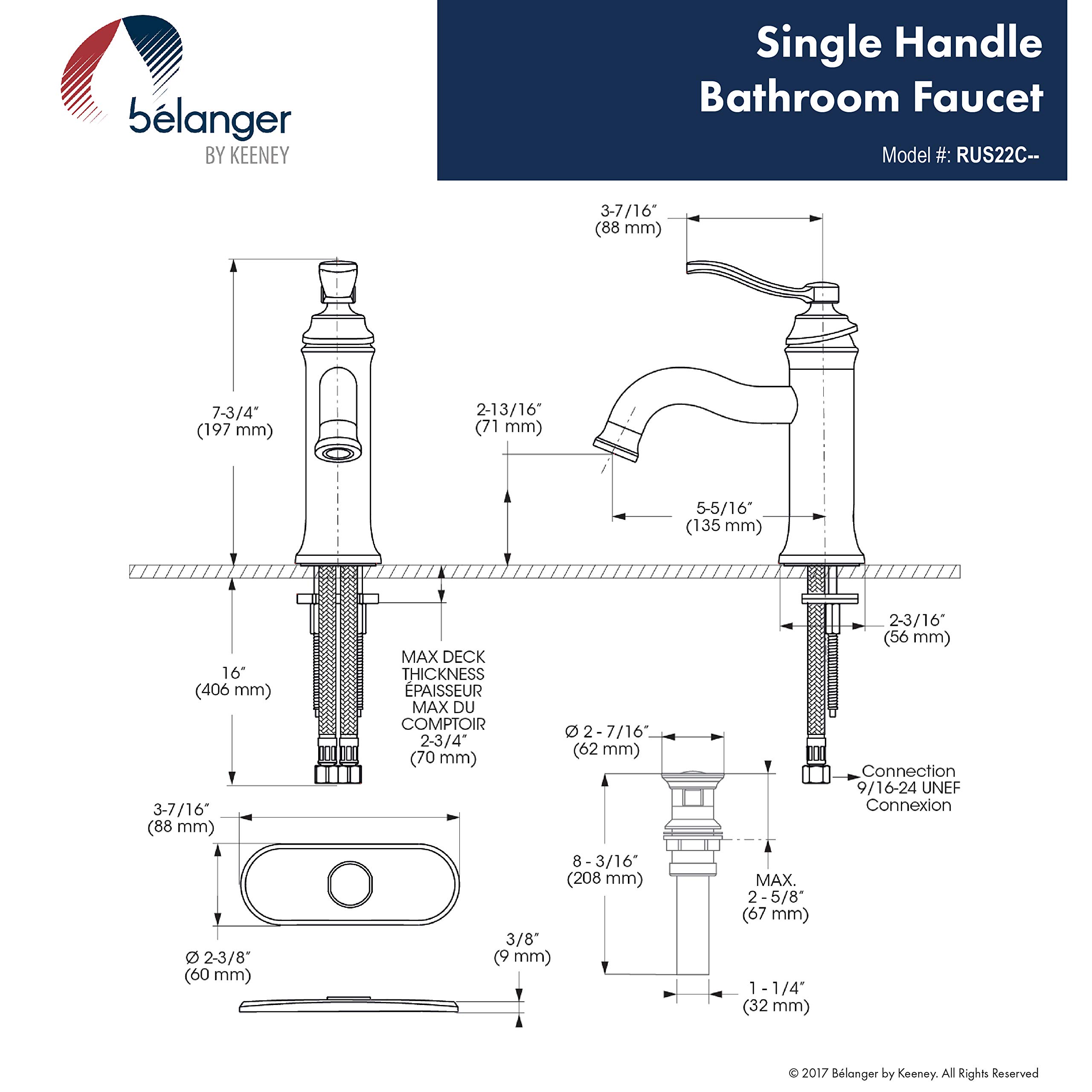 Belanger Single Handle Bathroom Sink Faucet with Drain - Oil Rubbed Bronze Finish for Modern Bathrooms | Perfect for Vanity, Powder Room & Guest Bath Installation