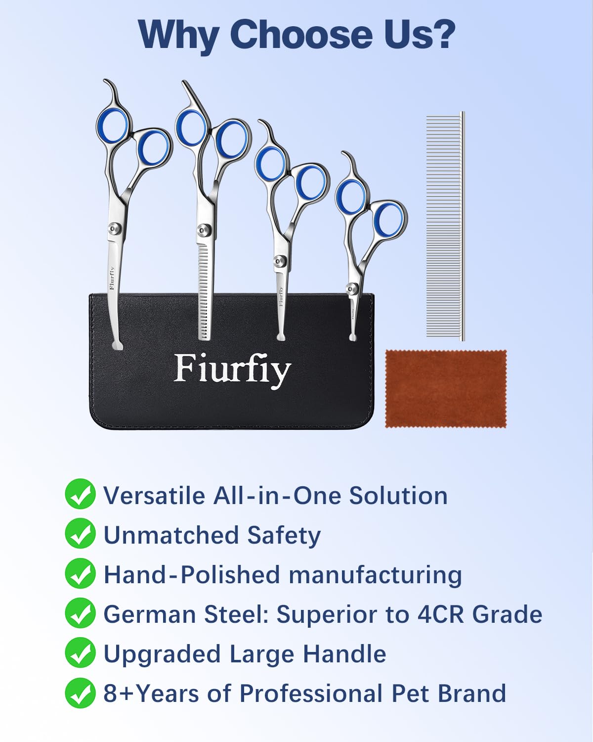 Professional 5-in-1 Dog Grooming Scissors Set with Safety Round Tips - Curved & Straight Pet Hair Cutting Shears for Dogs & Cats - Perfect for Home Grooming, Trimming & Styling