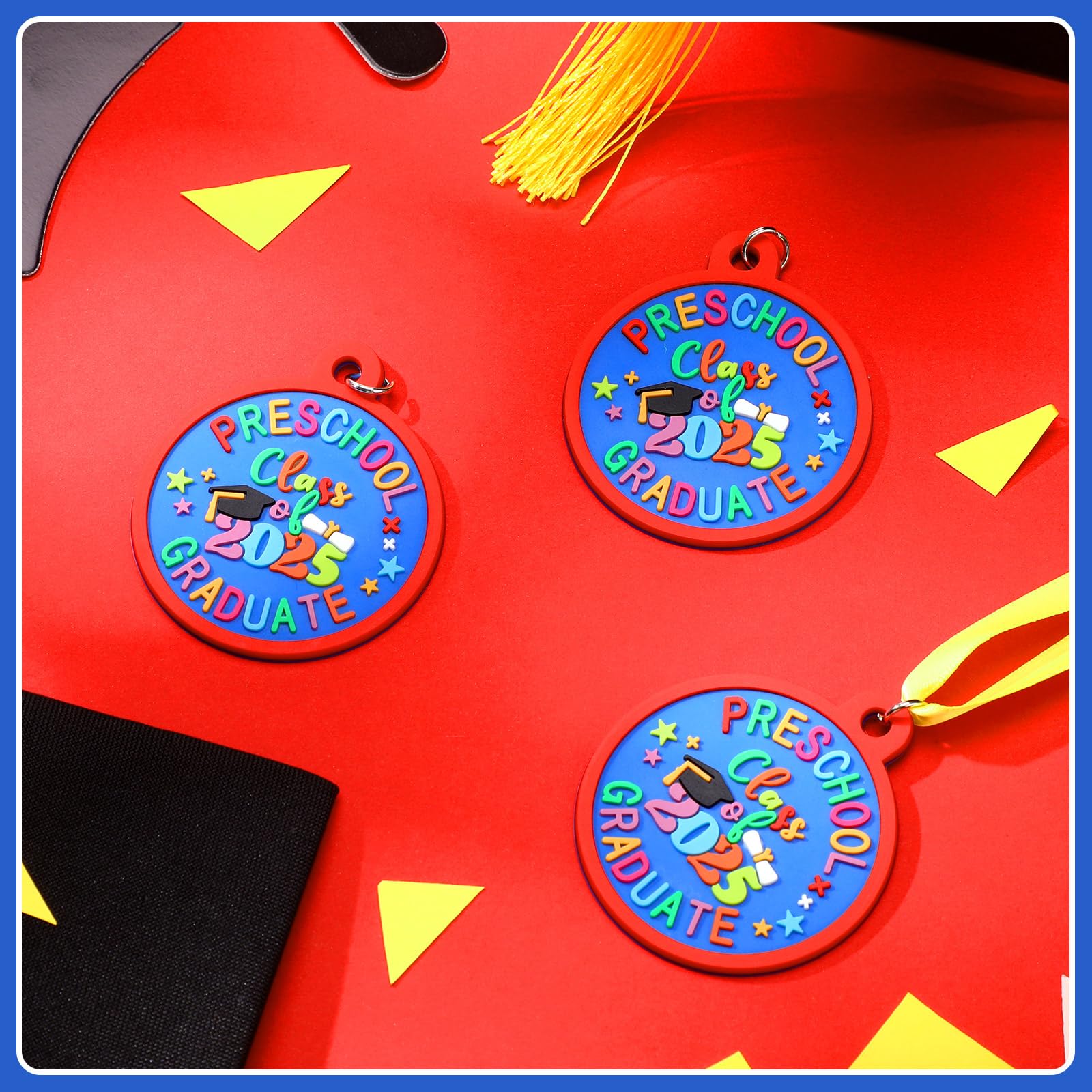 24 Pcs Kindergarten Graduation Medals for Kids - Preschool Graduation Award Medals with Yellow Ribbon - 2 Inch Student Graduation Party Favors - Perfect for Preschool Ceremonies, End of Year Celebrations & Graduation Gifts