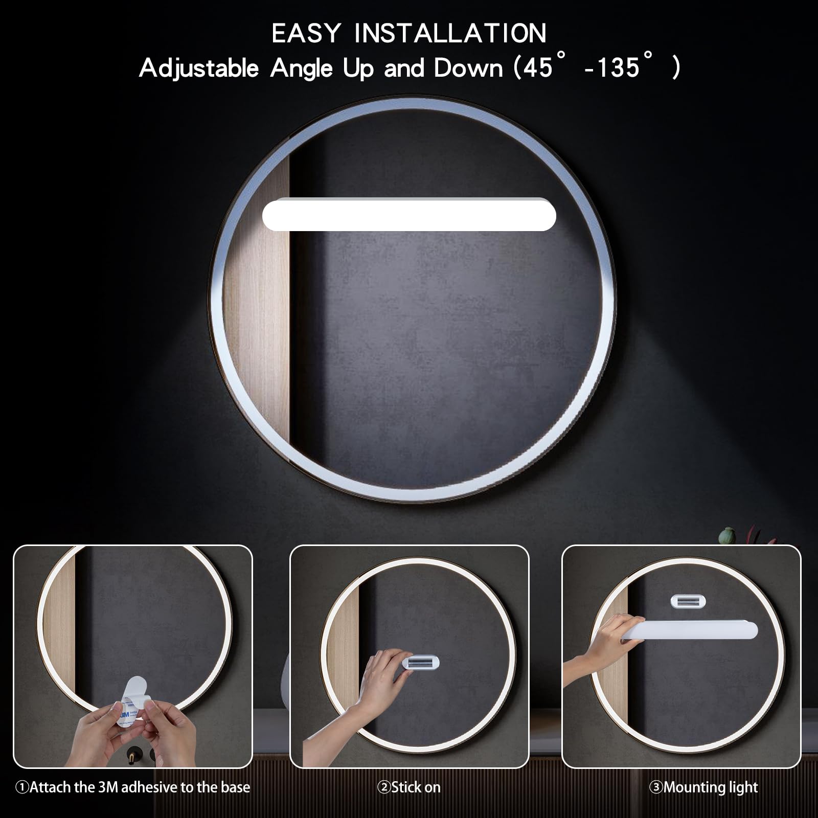 Wireless Vanity Mirror Lights with Adjustable Brightness & Color - Rechargeable LED Makeup Light with 3 Colors & Touch Control - Perfect for Bathroom, Dressing Room & Bedroom Makeup Application