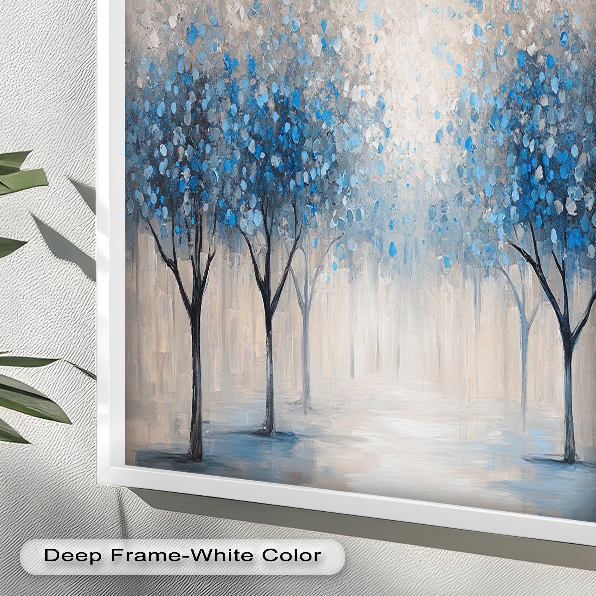 Blue Blossom Trees Wall Art - Floral Oil Painting Canvas Print for Living Room, Bedroom & Office Decor | Nature Inspired Home Decor
