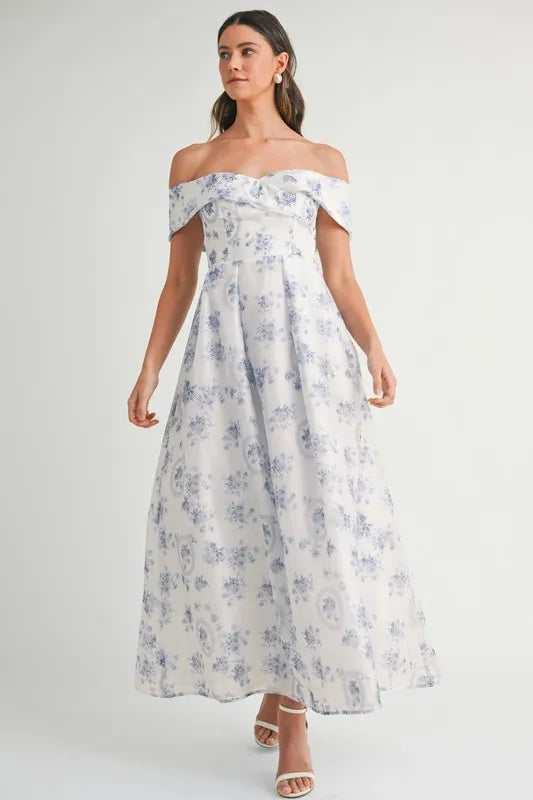 Floral Print Off Shoulder Maxi Summer Dress - Women's Boho Beach Dress for Vacation, Party & Casual Wear