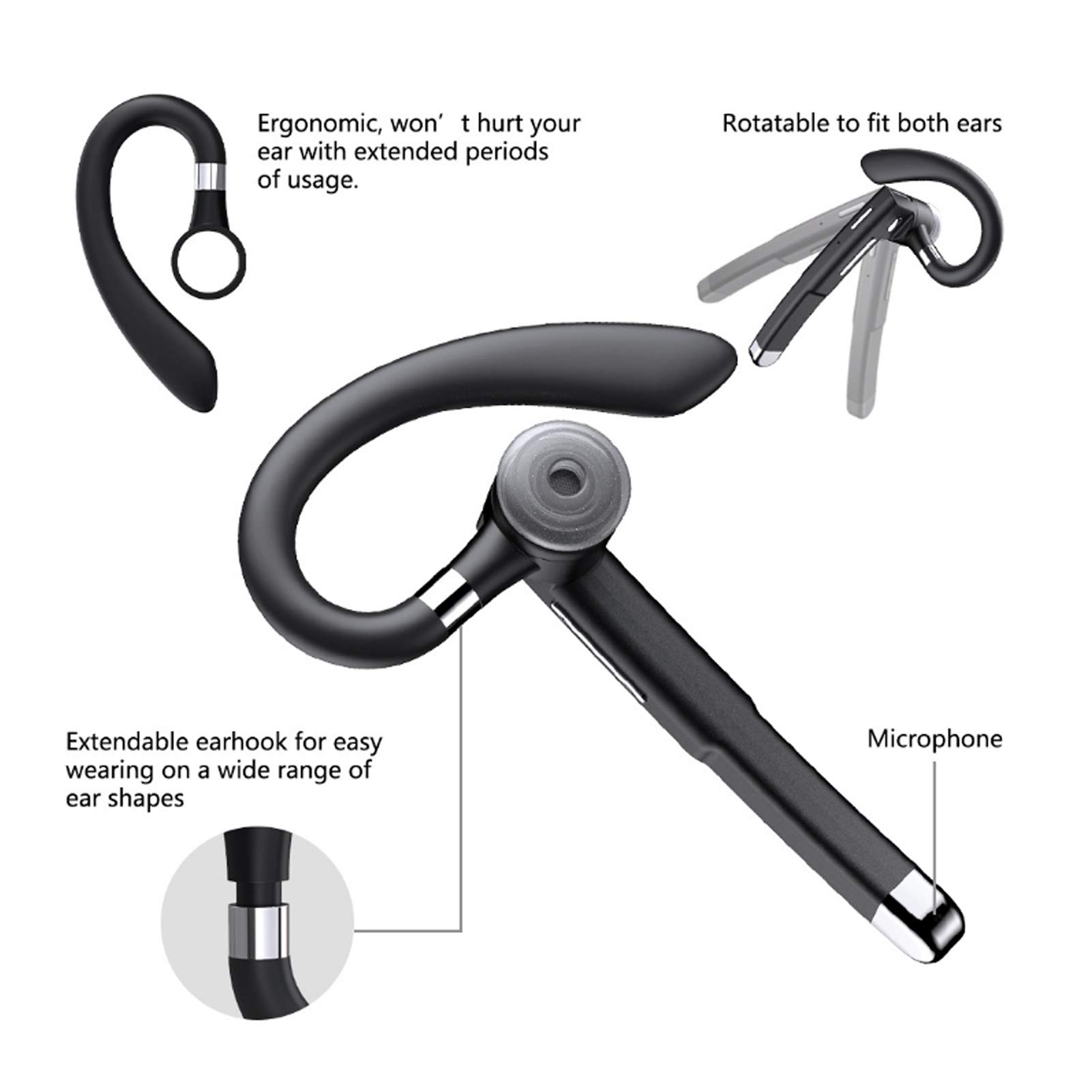 YYK-520 Wireless Bluetooth Business Headset V5.0 with Charging Case - Hands-Free Headphones for Driving, Office Meetings & Remote Work | Noise Cancelling Mic, Long Battery Life, Portable Design