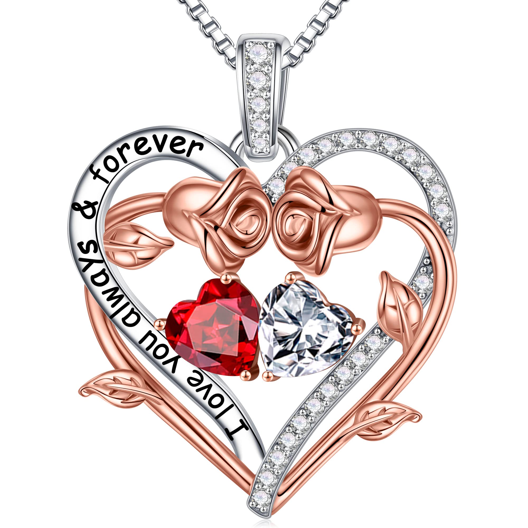 Rose Heart Double Birthstone Necklace - Personalized Jewelry Gift for Wife, Girlfriend, Mom & Grandma | Elegant Gemstone Pendant for Birthday, Anniversary & Special Occasions | Perfect for Romantic Dates, Family Gatherings & Everyday Wear