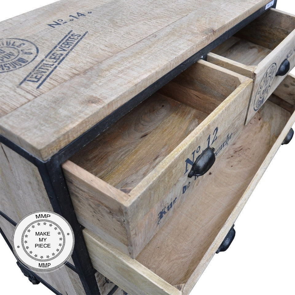 Earth Industrial Indian Solid Wood Chest of Drawers - Natural Finish 37.4