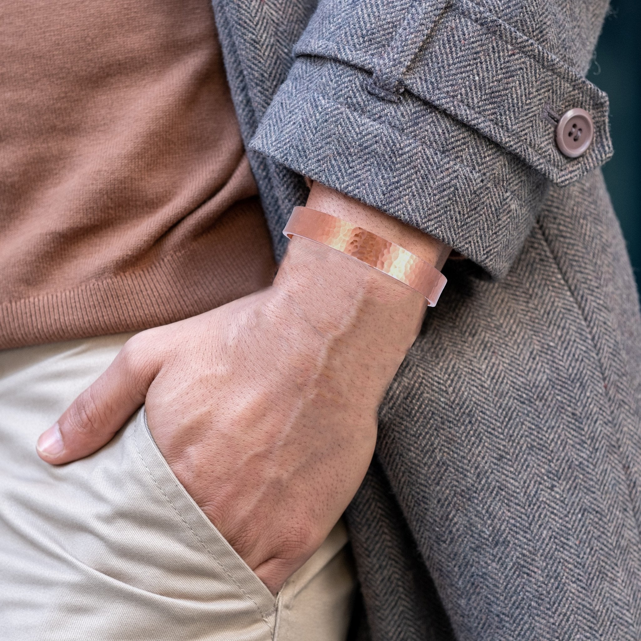 Men's Hammered Copper Cuff Bracelet - 10mm Wide Handmade Bangle for Casual Wear & Gift Giving | Perfect for Everyday Style, Weddings & Special Occasions
