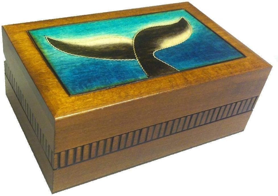 Handmade Wooden Jewelry Box - Moby Dick Whale & Ocean Themed Decorative Keepsake Box - Perfect for Jewelry Storage, Gift Giving & Home Decor