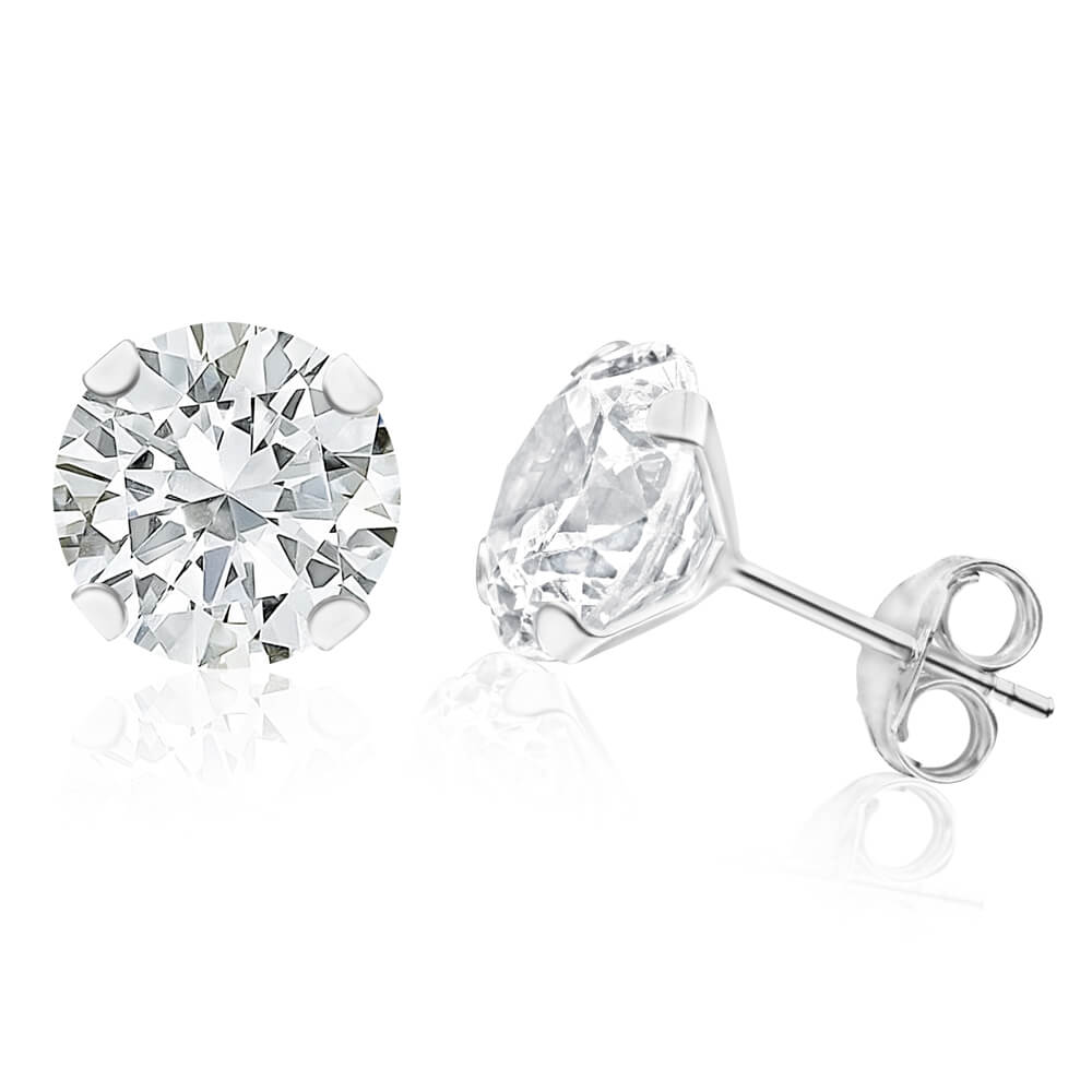 9ct White Gold Cubic Zirconia Stud Earrings - Elegant & Hypoallergenic Jewelry for Women | Perfect for Weddings, Parties & Everyday Wear