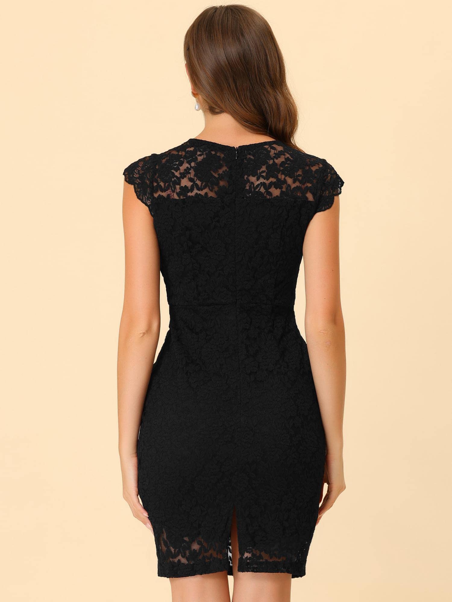Allegra K Women's Floral Lace Cap Sleeve Bodycon Dress - Stretch Knit Formal Party Dress for Evening Events, Weddings & Special Occasions