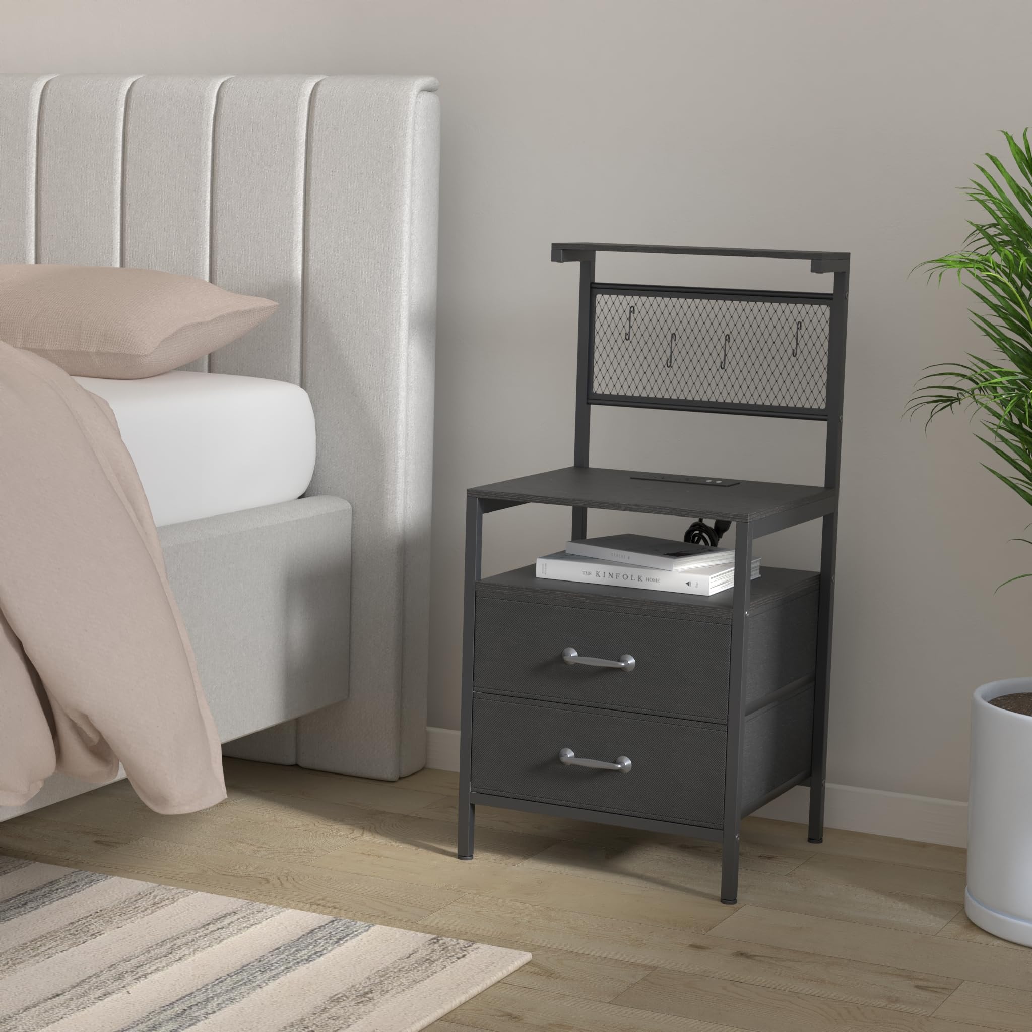 2-Piece Tall Nightstand Set with USB Charging Station & LED Lights - 36.4