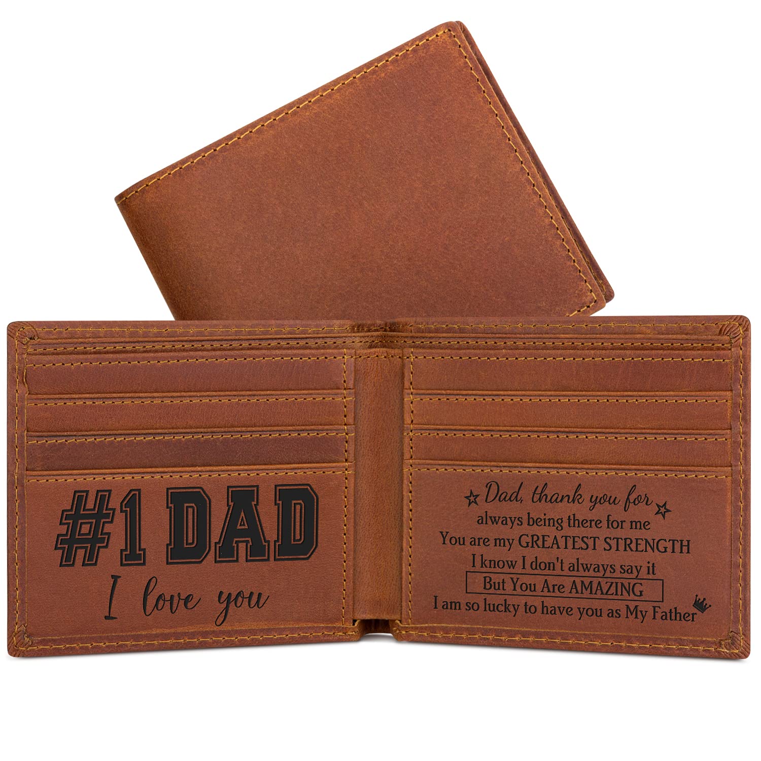 Personalized Leather Wallet for Men - Engraved Gift for Dad, Birthday, Christmas & Father's Day - Premium Mens Wallet with Custom Engraving (Perfect for Everyday Use & Special Occasions)
